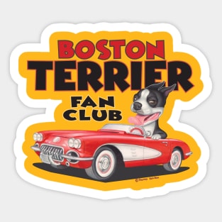 Cute fur baby Boston Terrier riding in Yellow Classic Car Sticker
